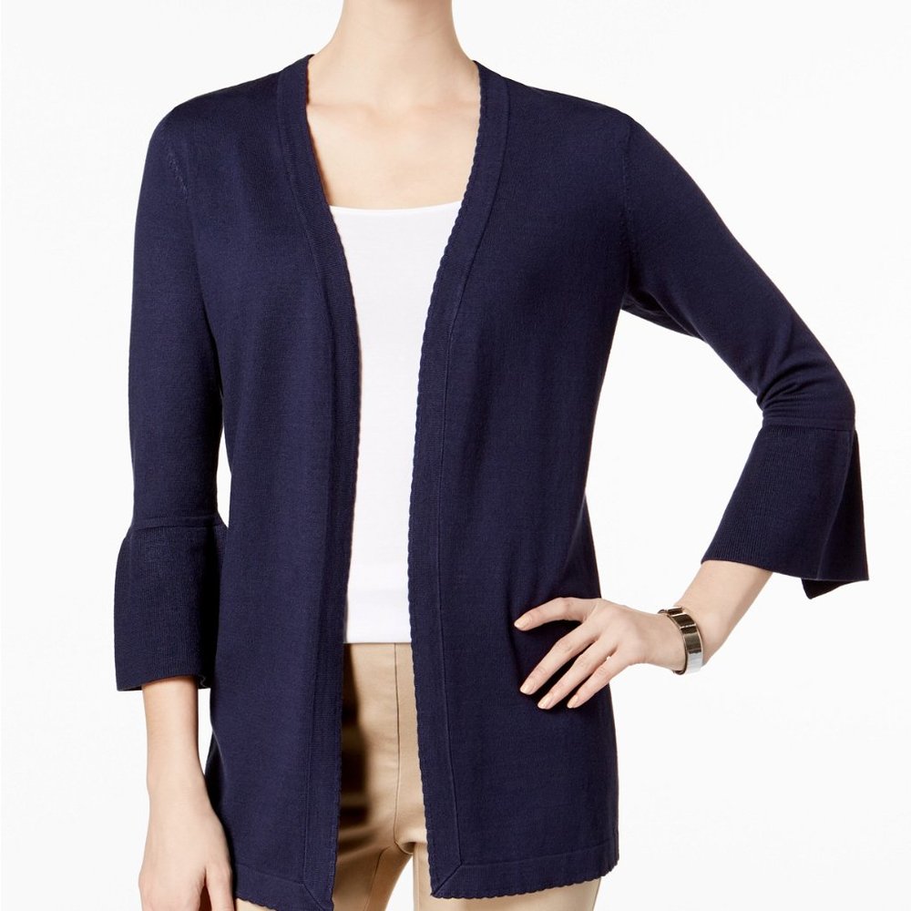 Charter Club Women's XS Scalloped Bell-Sleeve Navy Cardigan Retail $79.50
